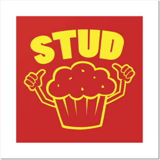 Retro Stud Muffin Thumbs Up Cartoon Costume Graphic Yellow Posters and Art